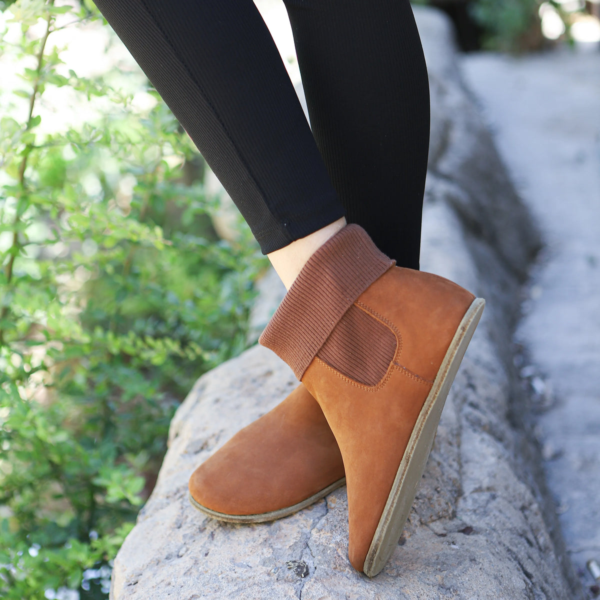 Nubuck Barefoot Socks Chelsea Shoes – Classic Sole — Leather Sole – Tan