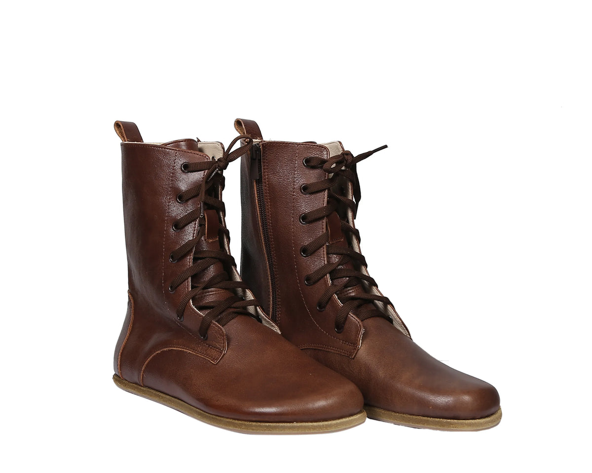 Smooth Barefoot Long Boots Shoes – Classic Sole — Leather Sole – Dark Brown