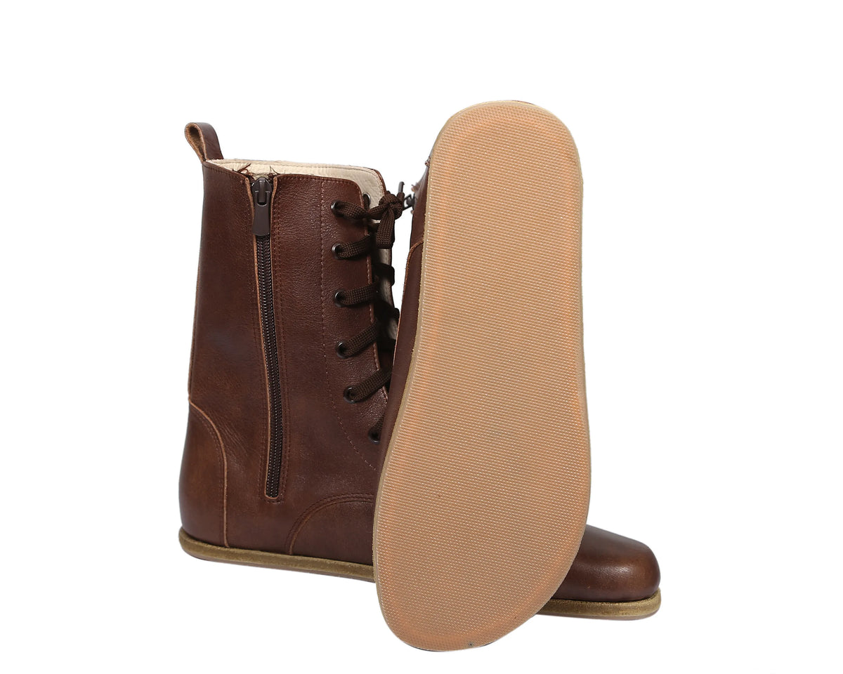 Smooth Barefoot Long Boots Shoes – Classic Sole — Leather Sole – Dark Brown