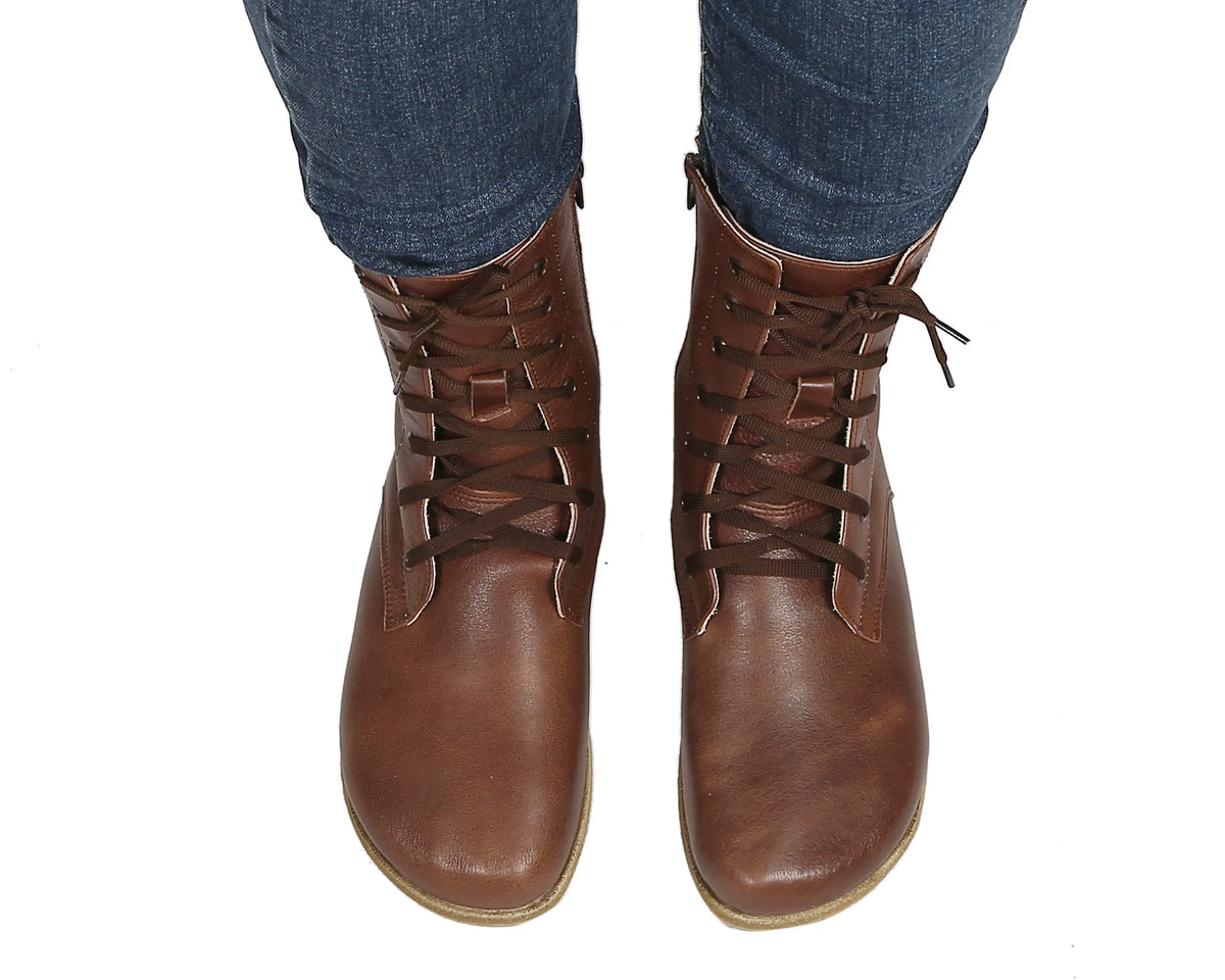 Smooth Barefoot Long Boots Shoes – Classic Sole — Leather Sole – Dark Brown