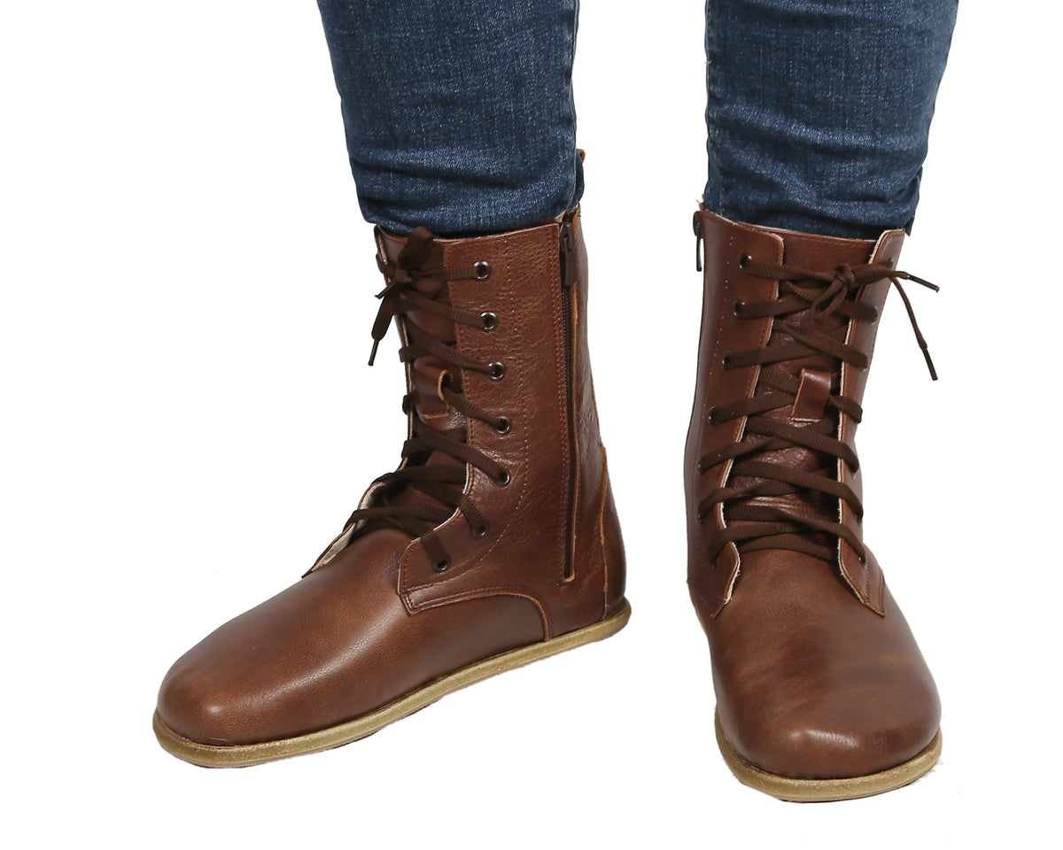 Smooth Barefoot Long Boots Shoes – Classic Sole — Leather Sole – Dark Brown