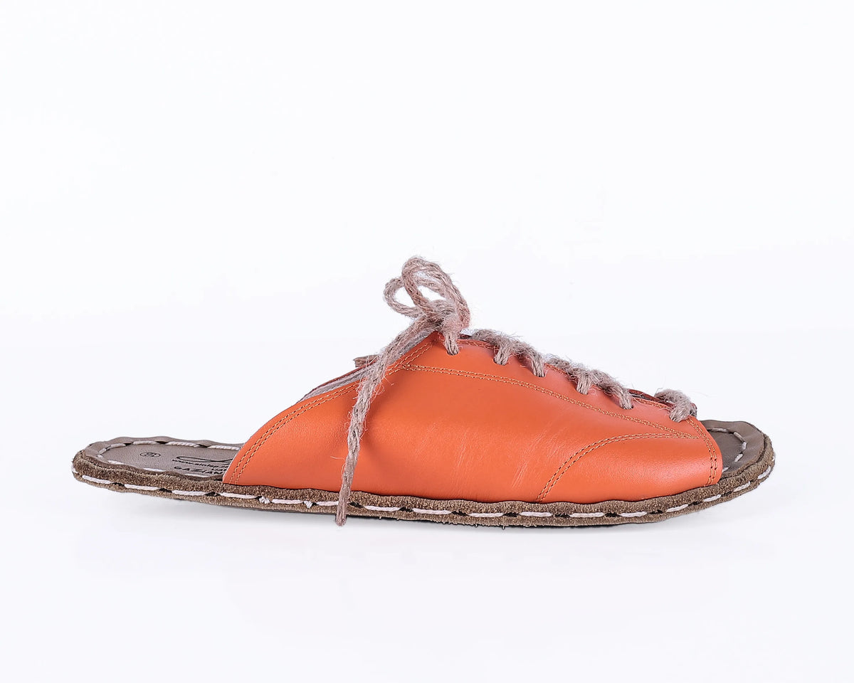 Smooth Barefoot Laces Sandals Shoes — Leather Sole – Orange
