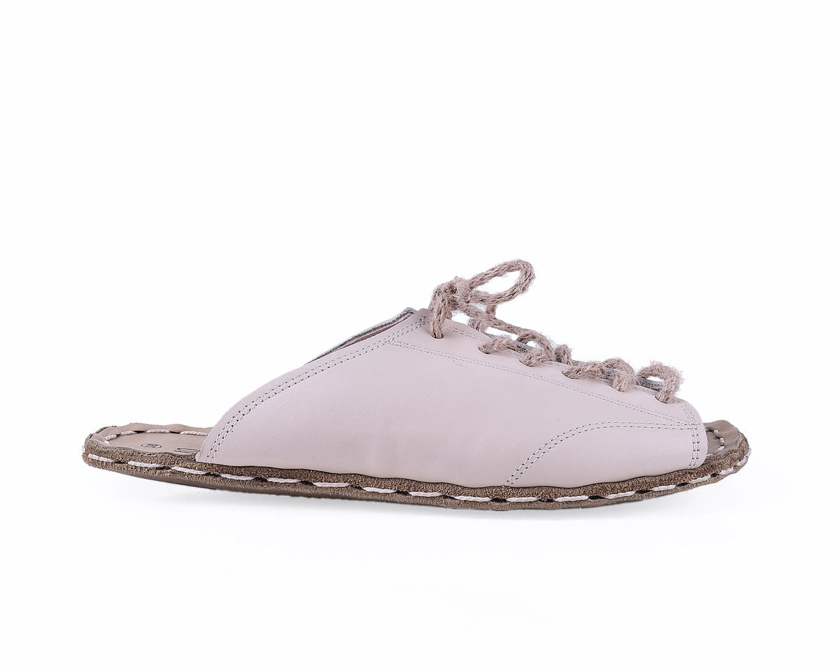 Smooth Barefoot Laces Sandals Shoes — Leather Sole – Cream