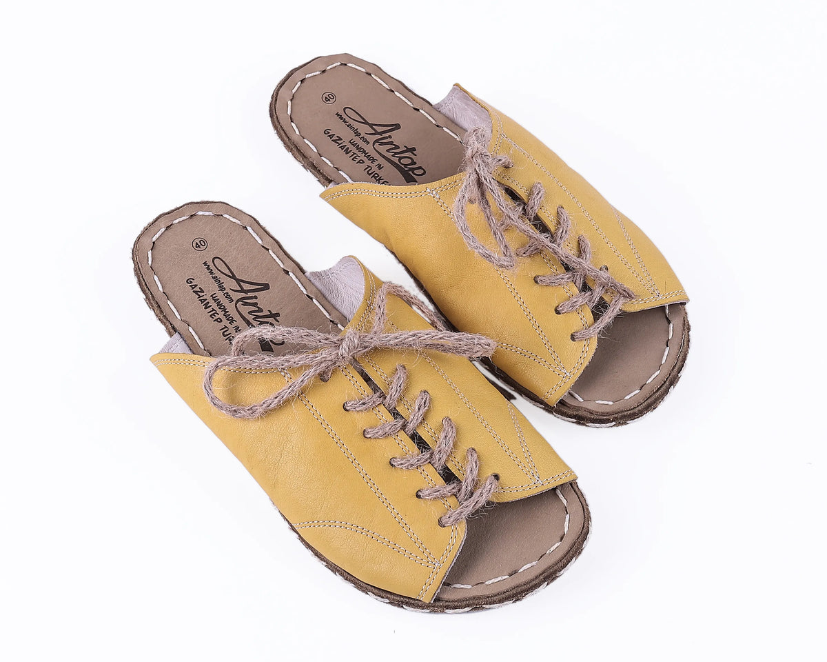 Smooth Barefoot Laces Sandals Shoes — Leather Sole – Yellow