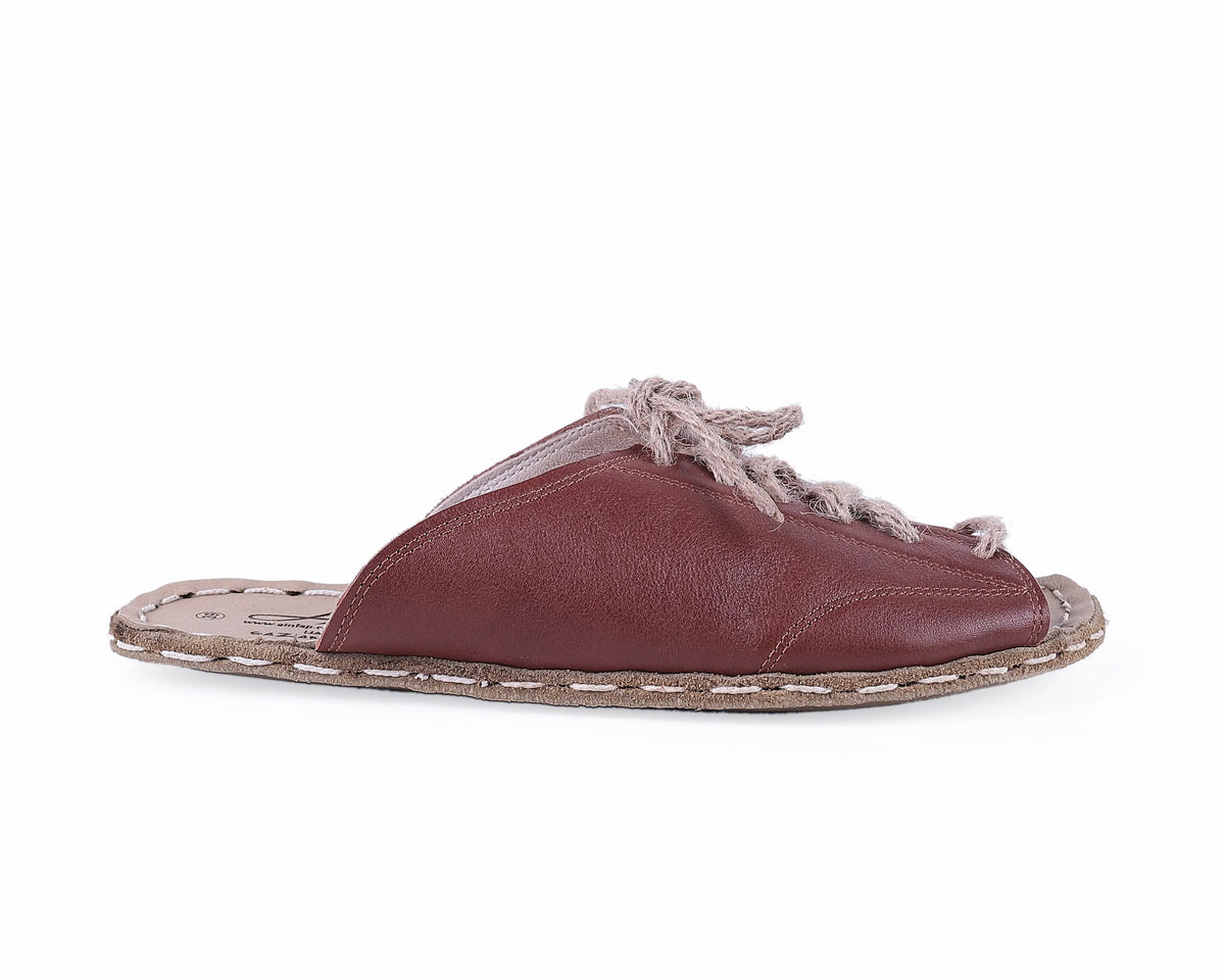 Smooth Barefoot Laces Sandals Shoes — Leather Sole – Brown