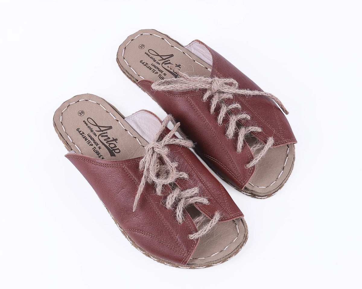 Smooth Barefoot Laces Sandals Shoes — Leather Sole – Brown