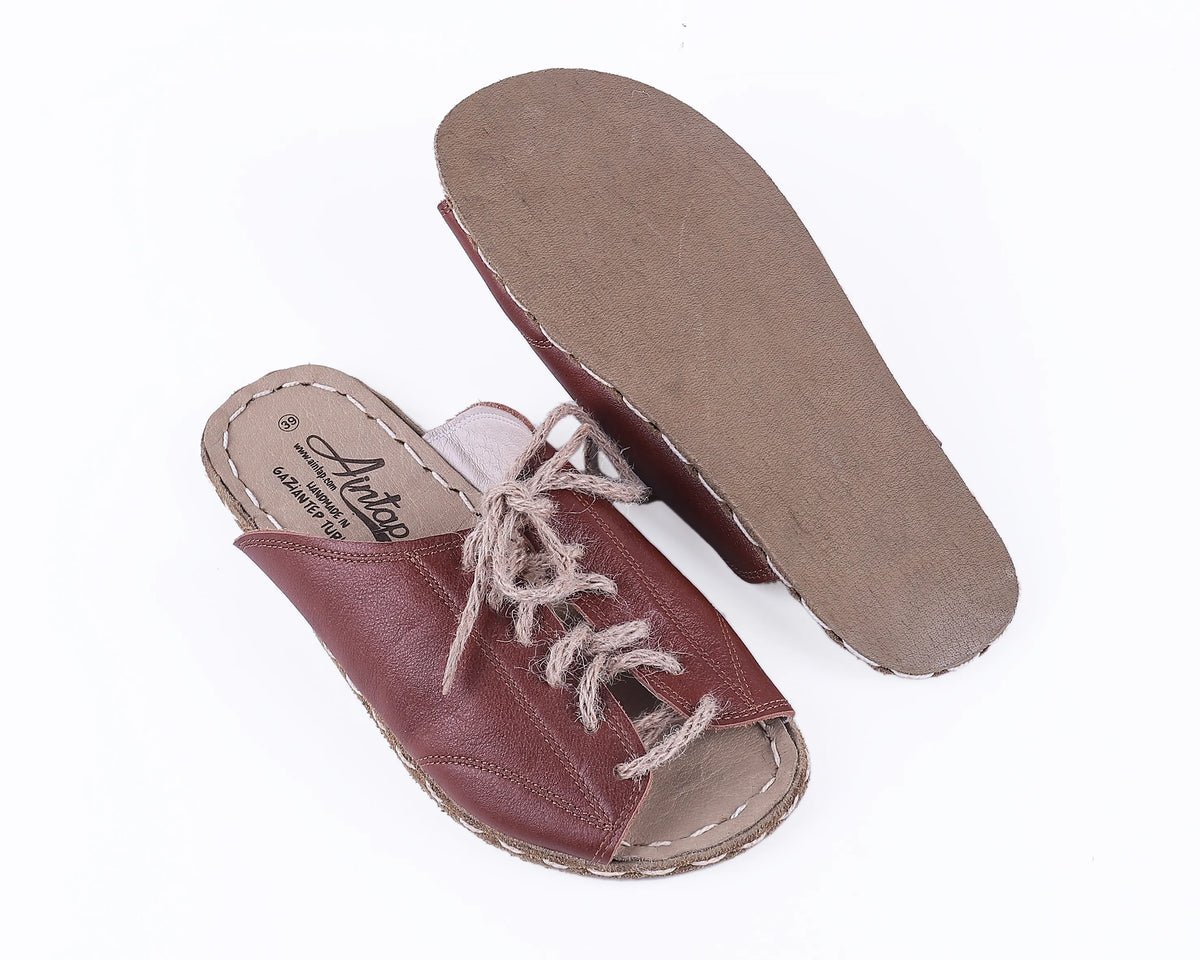 Smooth Barefoot Laces Sandals Shoes — Leather Sole – Brown