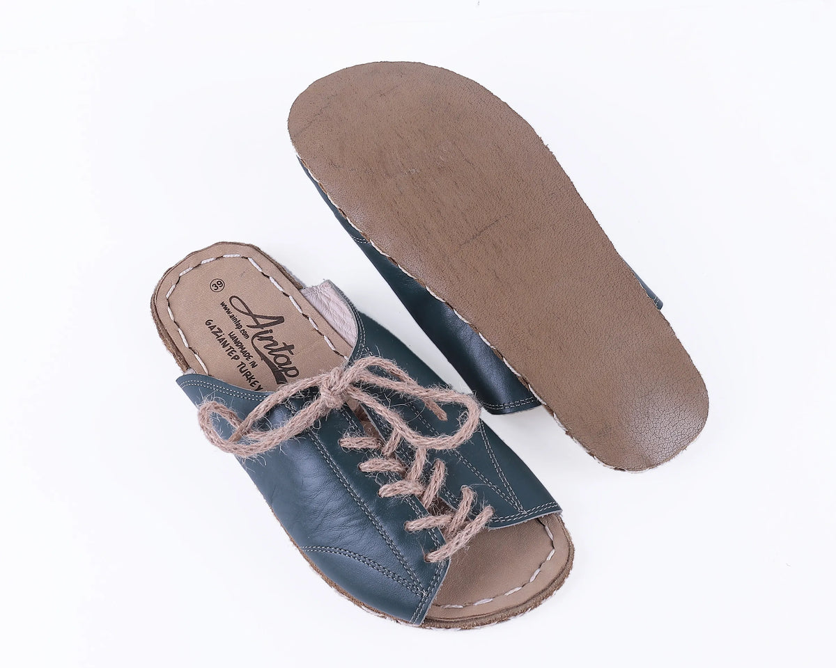 Smooth Barefoot Laces Sandals Shoes — Leather Sole – Green