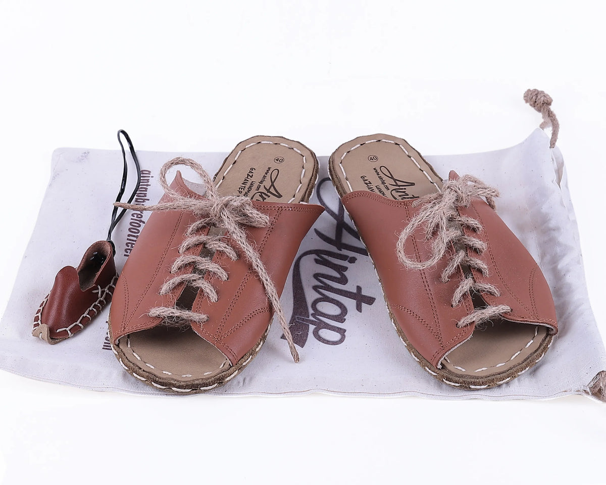 Smooth Barefoot Laces Sandals Shoes — Leather Sole – Tan
