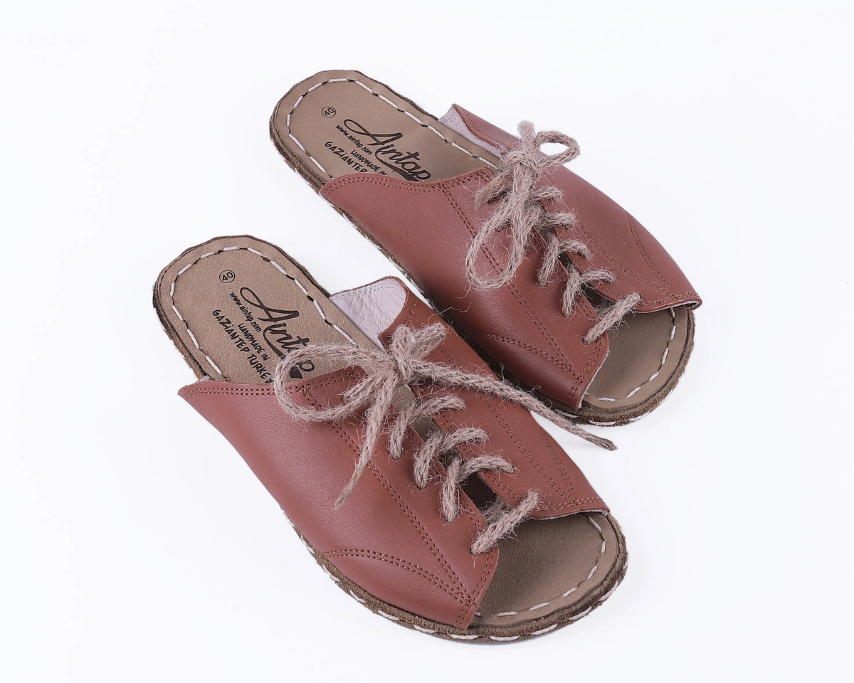 Smooth Barefoot Laces Sandals Shoes — Leather Sole – Tan