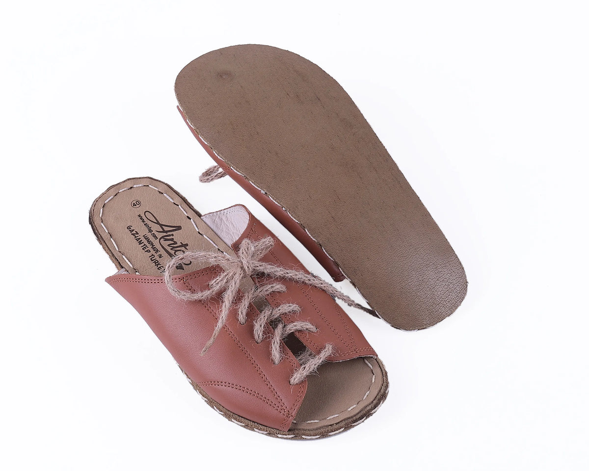 Smooth Barefoot Laces Sandals Shoes — Leather Sole – Tan