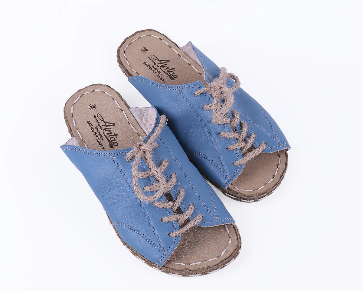 Smooth Barefoot Laces Sandals Shoes — Leather Sole – Turquoise