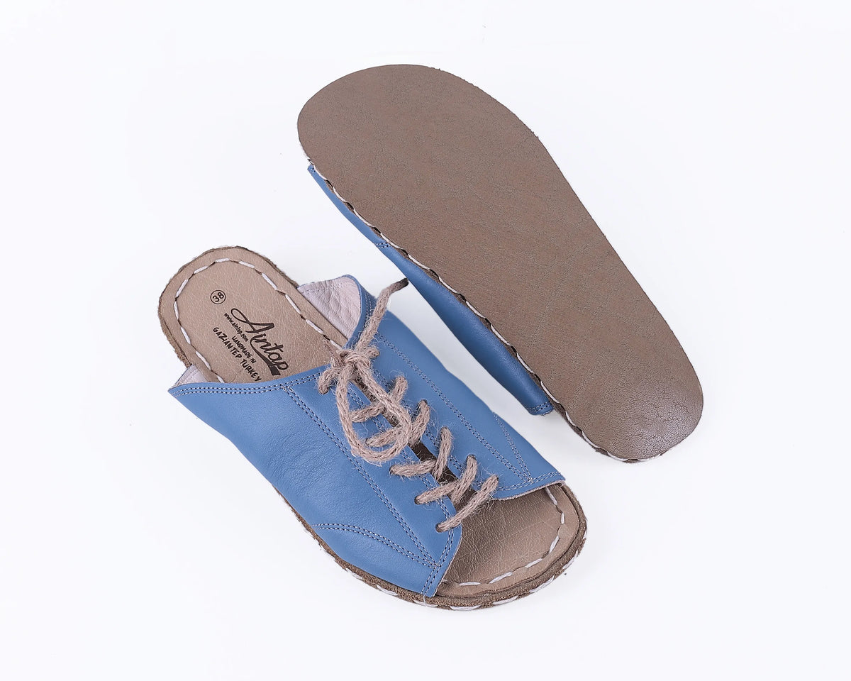 Smooth Barefoot Laces Sandals Shoes — Leather Sole – Turquoise