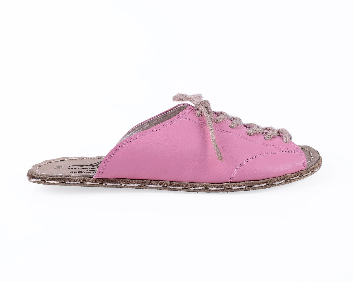 Smooth Barefoot Laces Sandals Shoes — Leather Sole – Pink