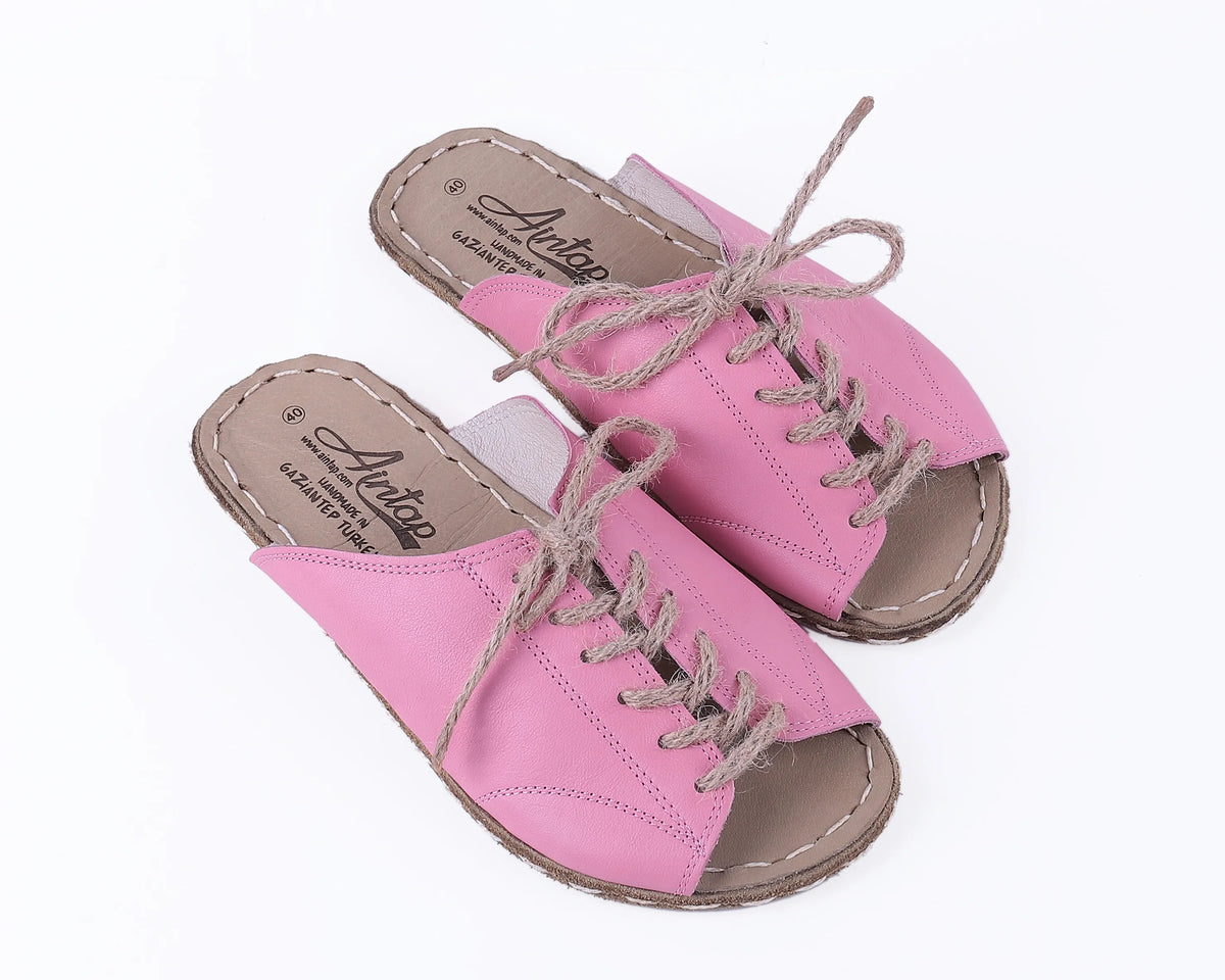 Smooth Barefoot Laces Sandals Shoes — Leather Sole – Pink