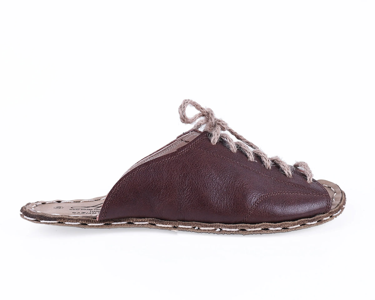 Smooth Barefoot Laces Sandals Shoes — Leather Sole – Dark Brown