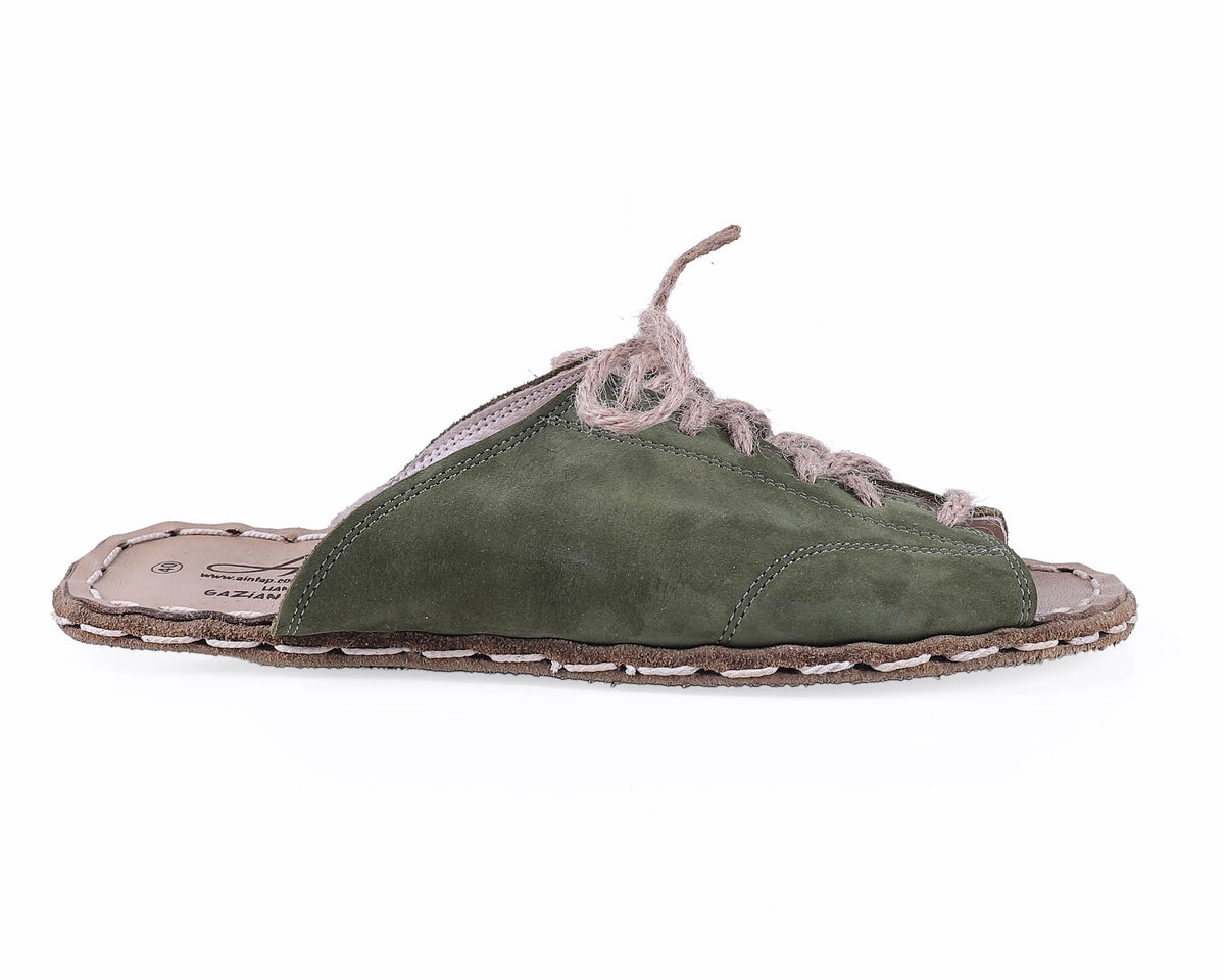 Nubuck Barefoot Laces Sandals Shoes — Leather Sole – Green