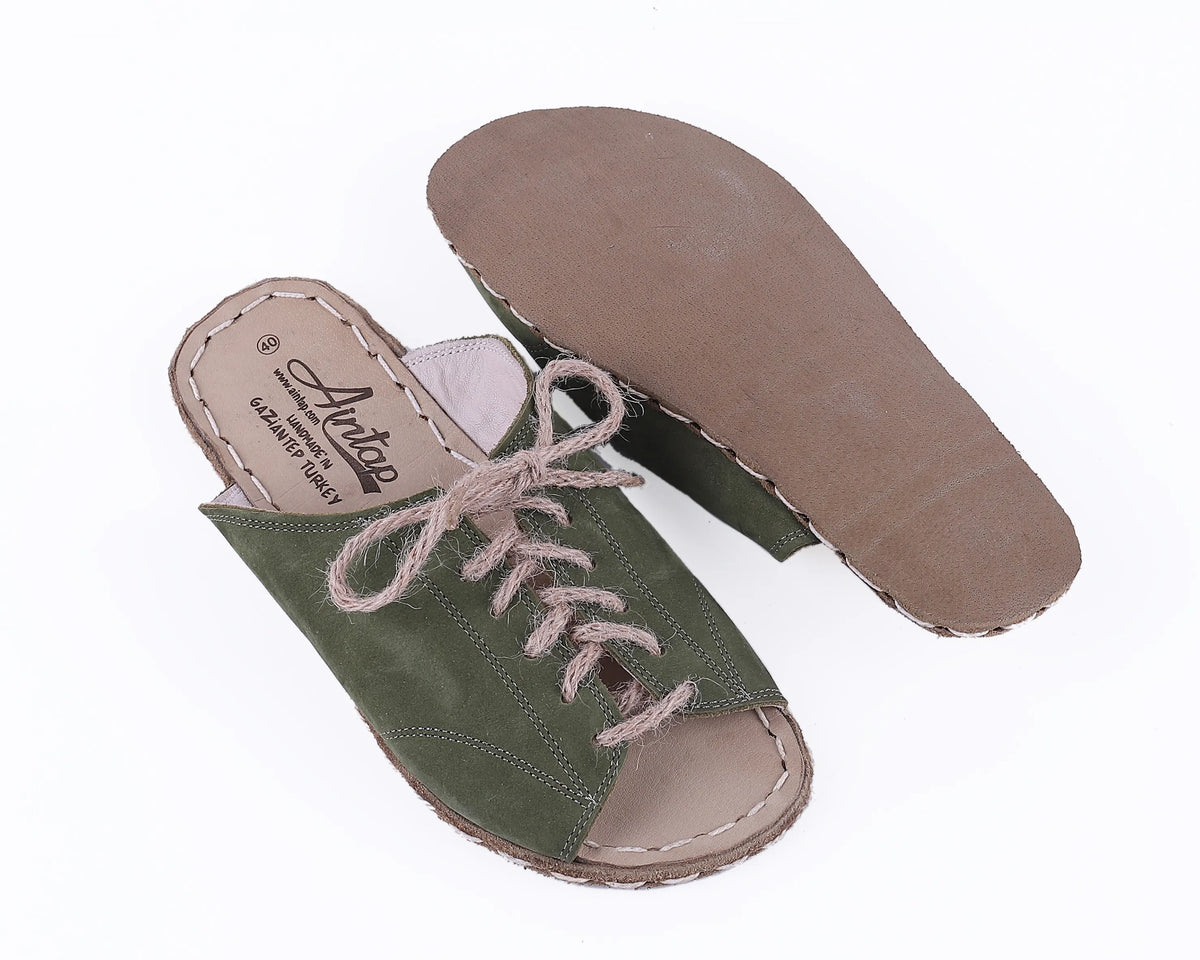 Nubuck Barefoot Laces Sandals Shoes — Leather Sole – Green