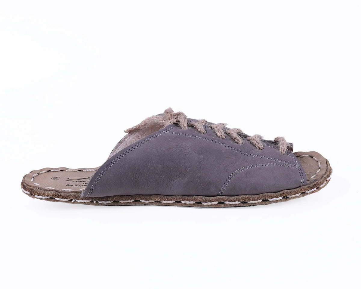 Nubuck Barefoot Laces Sandals Shoes — Leather Sole – Gray