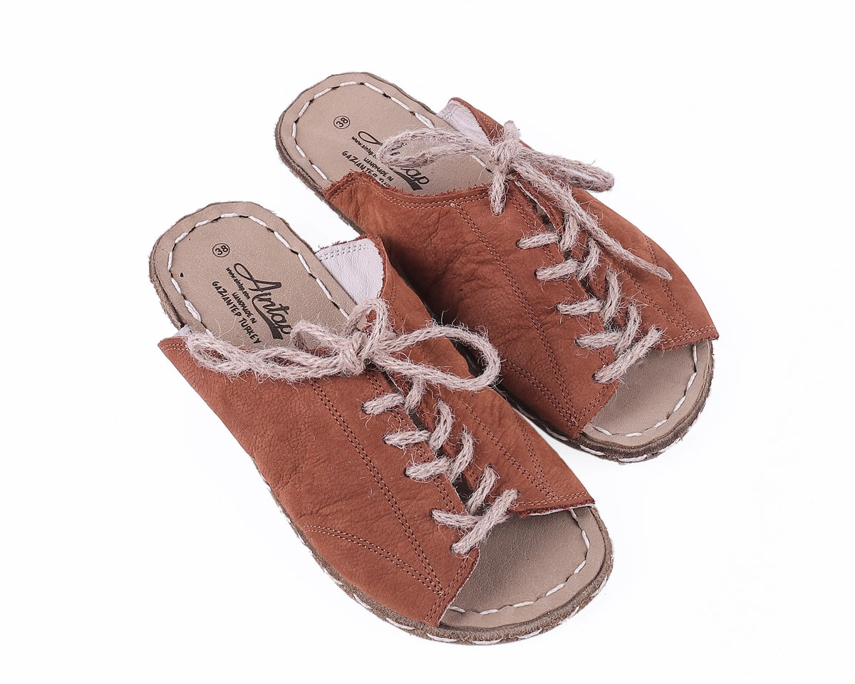 Nubuck Barefoot Laces Sandals Shoes — Leather Sole – Tan