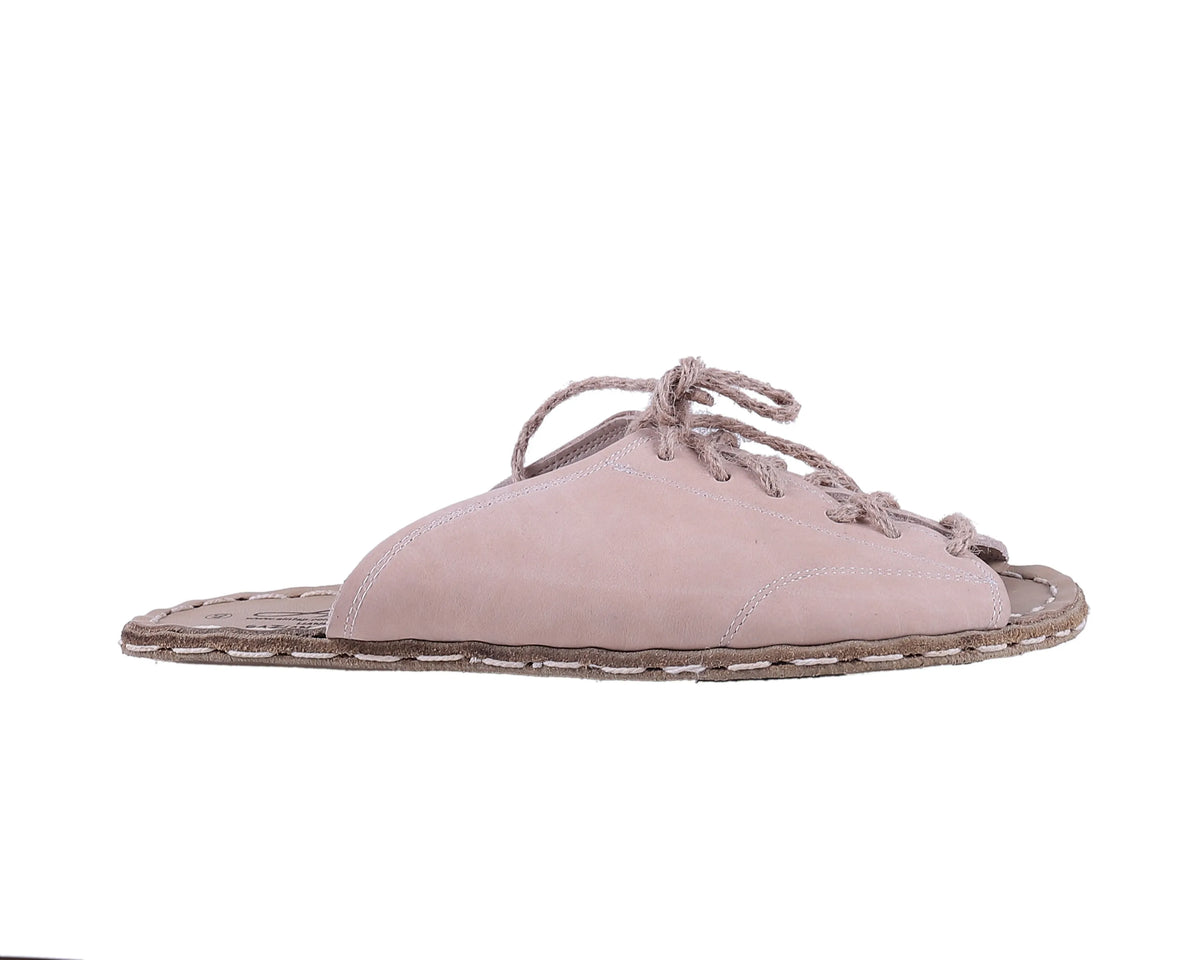 Nubuck Barefoot Laces Sandals Shoes — Leather Sole – Cream