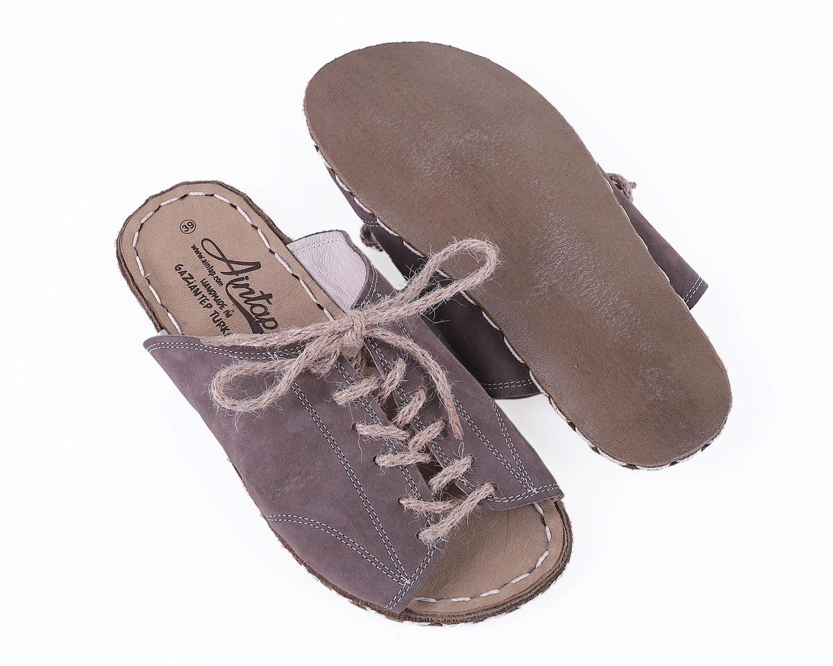 Nubuck Barefoot Laces Sandals Shoes — Leather Sole – Smoked
