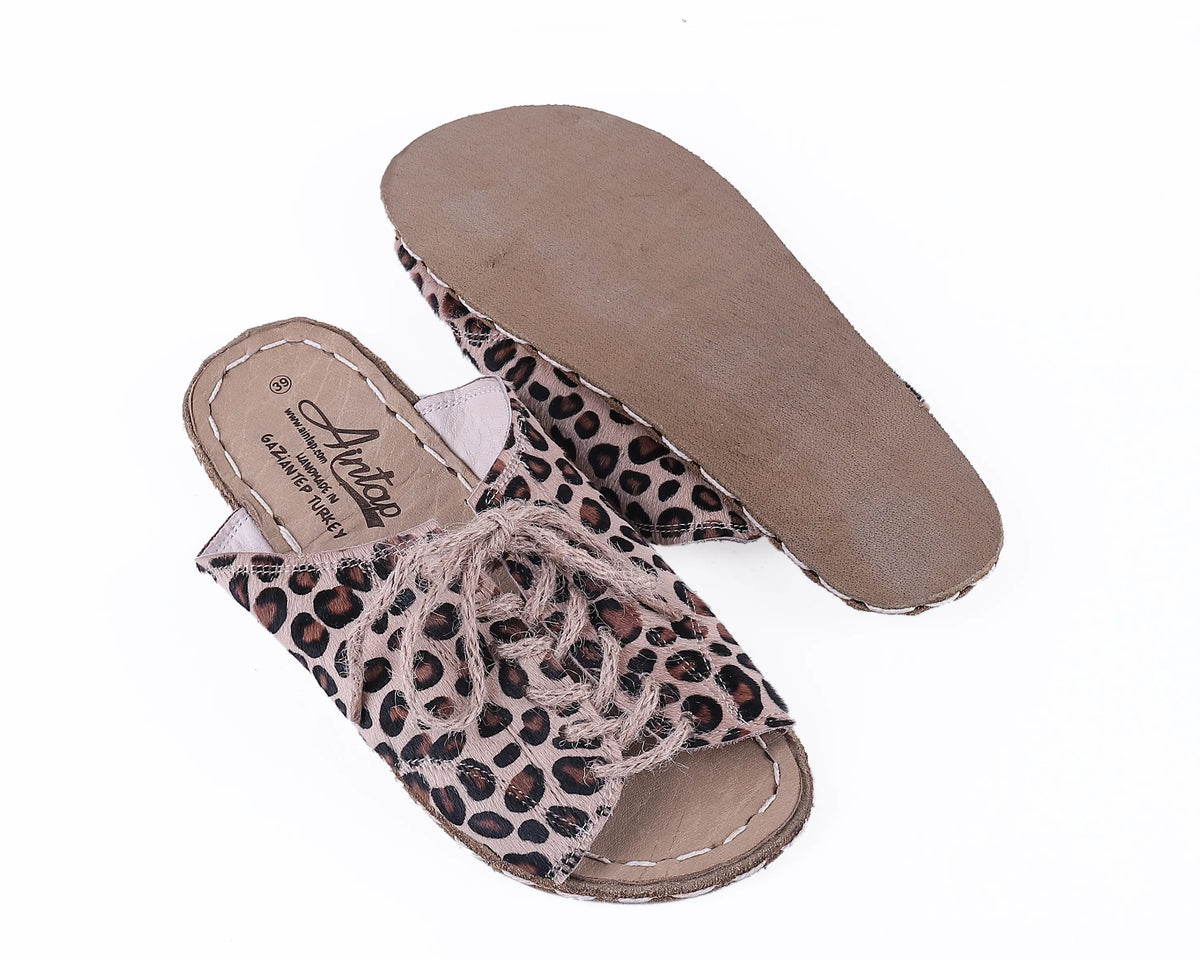 Hair Barefoot Laces Sandals Shoes — Leather Sole – Leopard