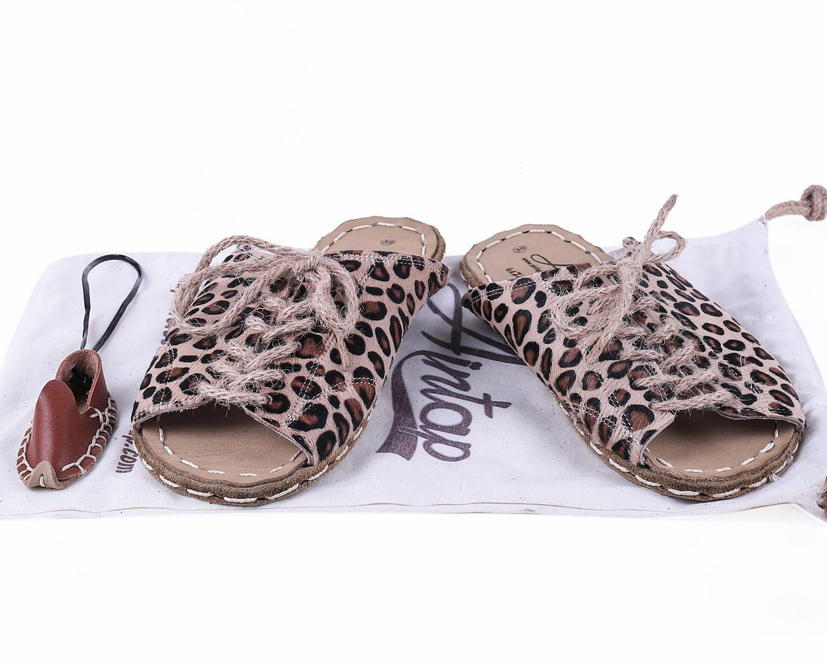 Hair Barefoot Laces Sandals Shoes — Leather Sole – Leopard