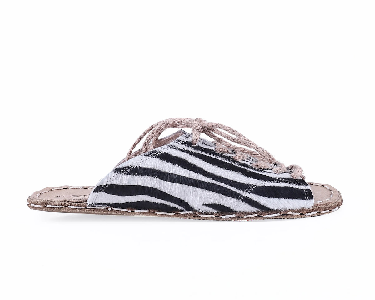 Hair Barefoot Laces Sandals Shoes — Leather Sole – Zebra