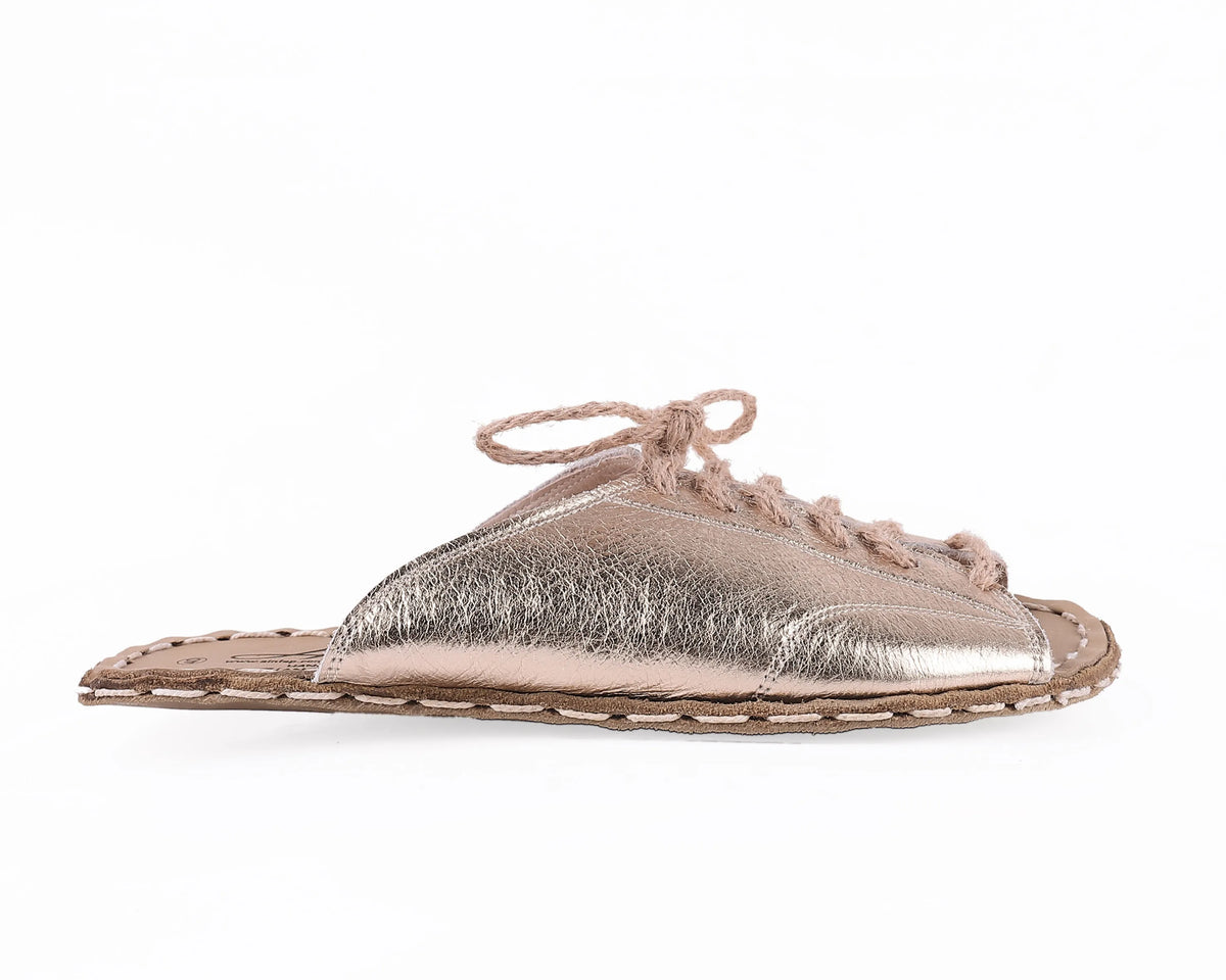 Bright Barefoot Laces Sandals Shoes — Leather Sole – Gold