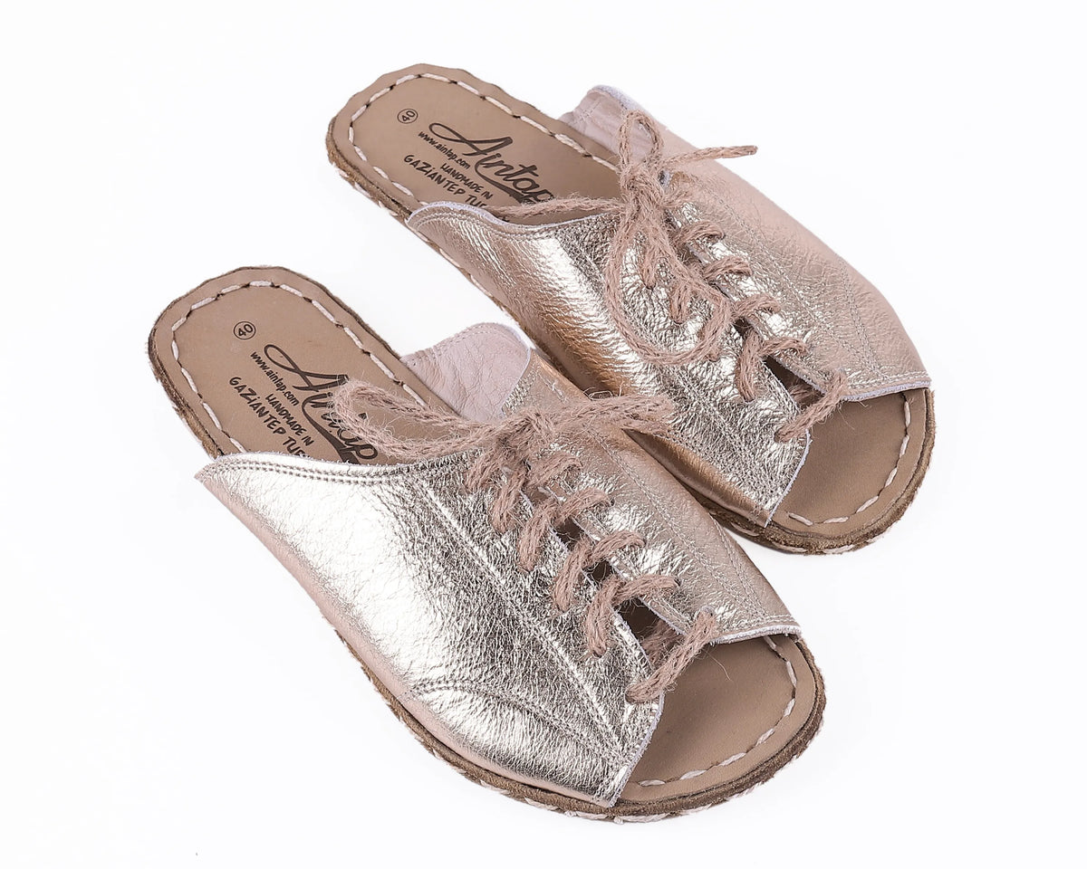Bright Barefoot Laces Sandals Shoes — Leather Sole – Gold