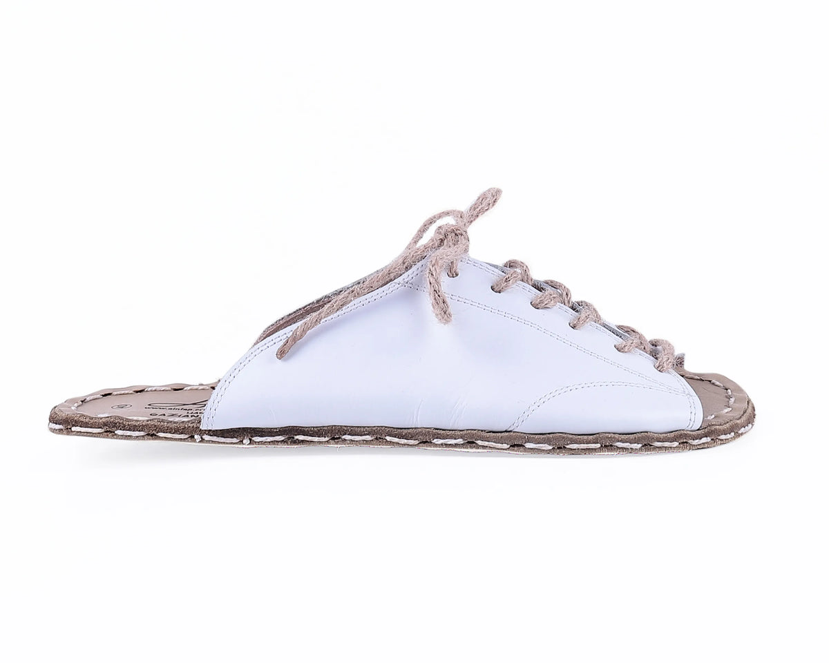 Smooth Barefoot Laces Sandals Shoes — Leather Sole – White