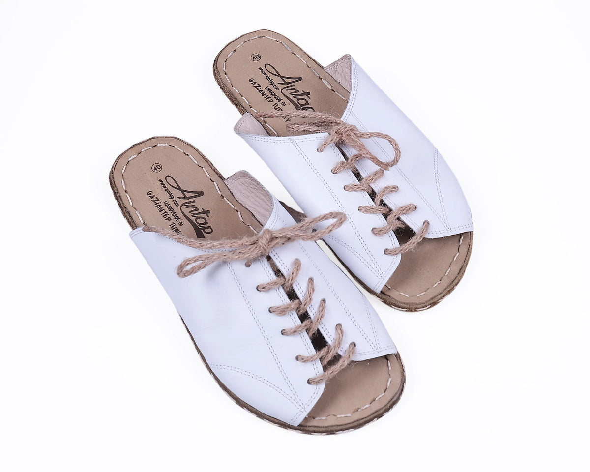 Smooth Barefoot Laces Sandals Shoes — Leather Sole – White