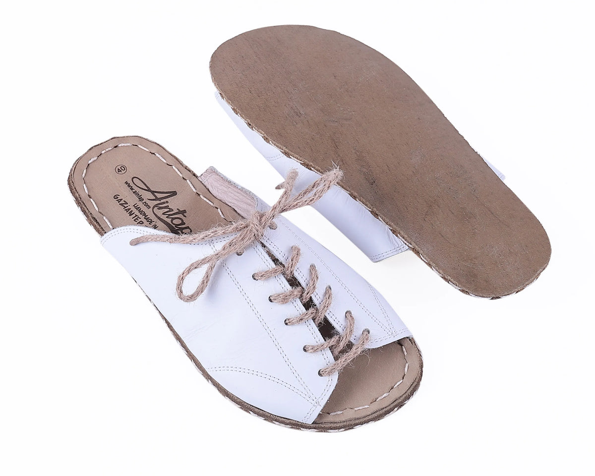 Smooth Barefoot Laces Sandals Shoes — Leather Sole – White