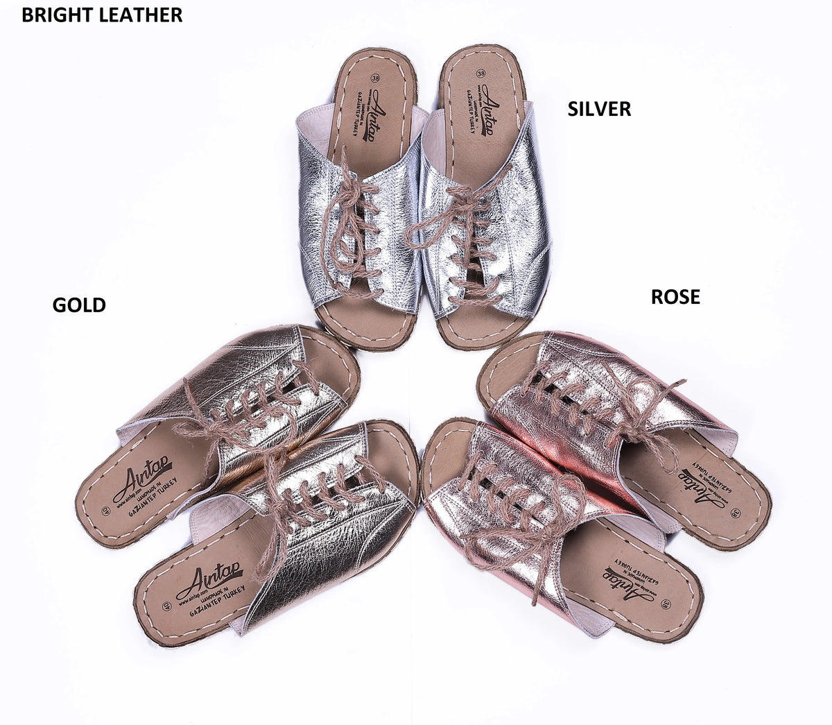 Bright Barefoot Laces Sandals Shoes — Leather Sole – Silver