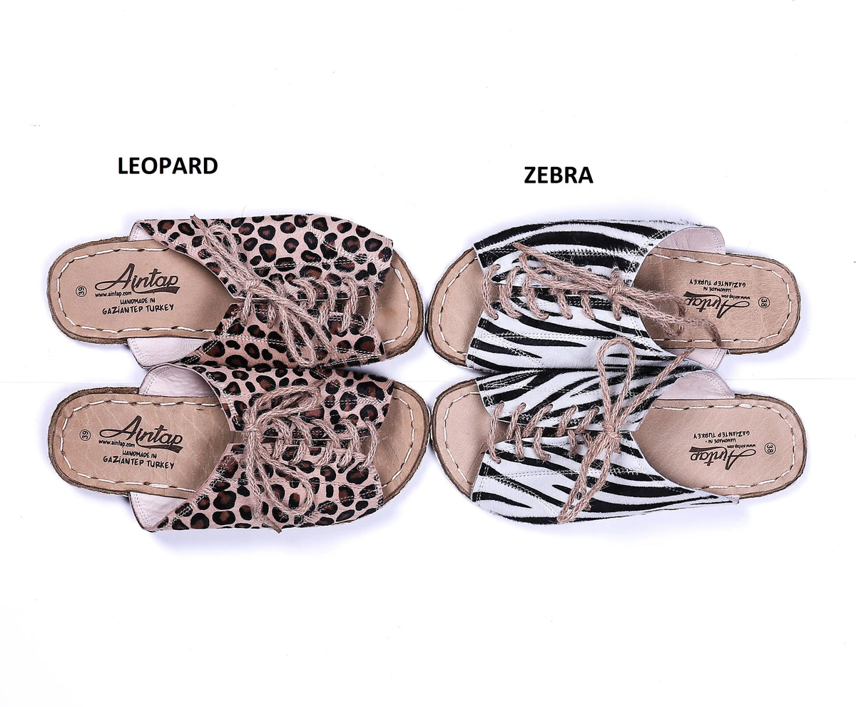 Hair Barefoot Laces Sandals Shoes — Leather Sole – Zebra