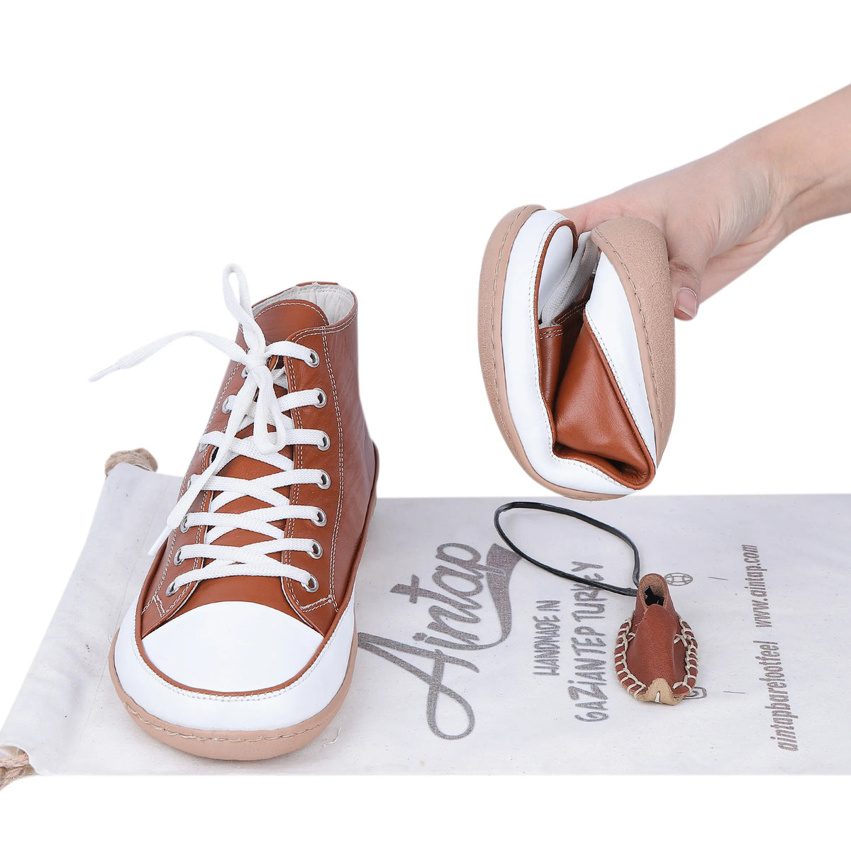 Smooth Barefoot Long Boots Converse Shoes – 6mm Rubber Sole – Tan