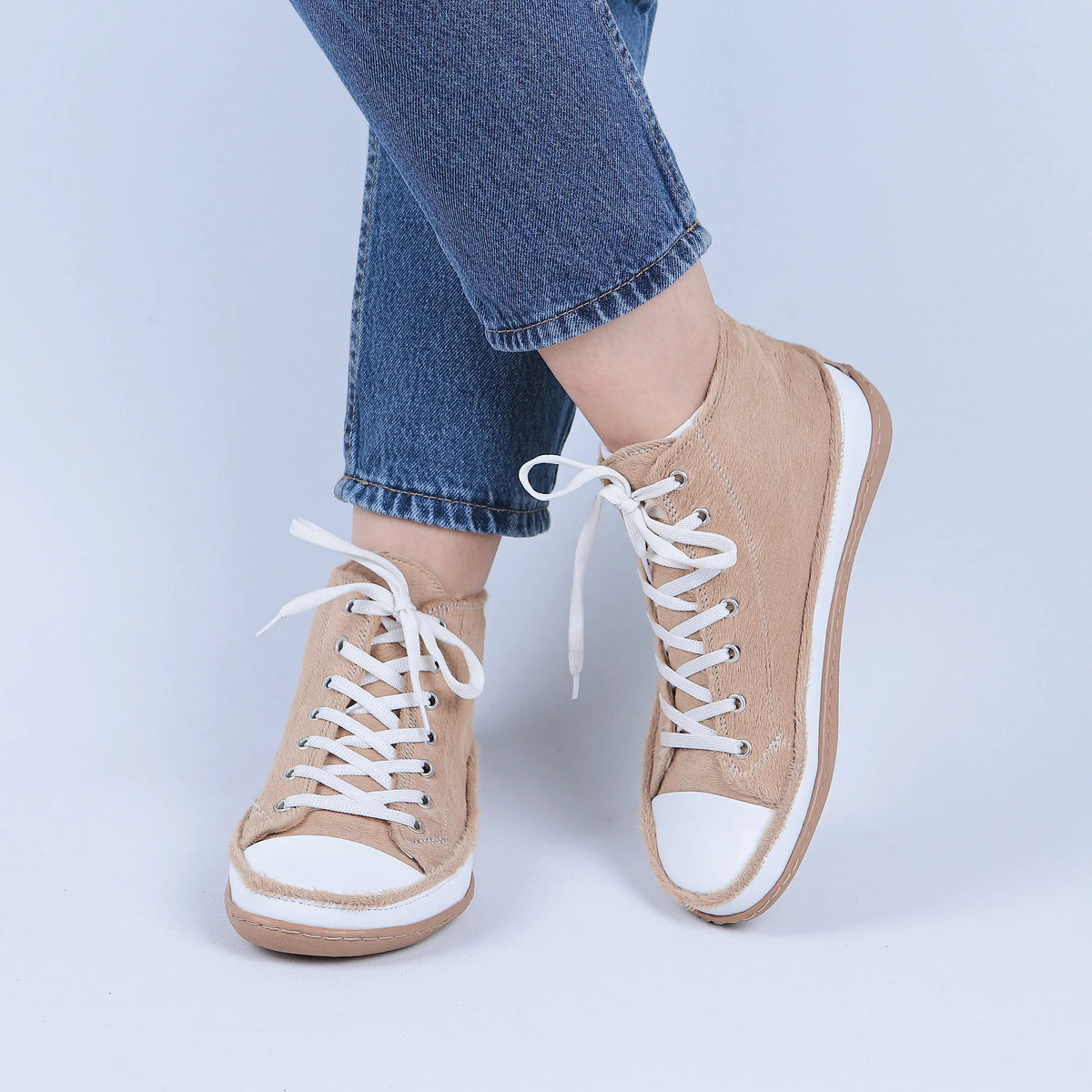 Hair Barefoot Long Boots Converse Shoes – 6mm Rubber Sole – Beige