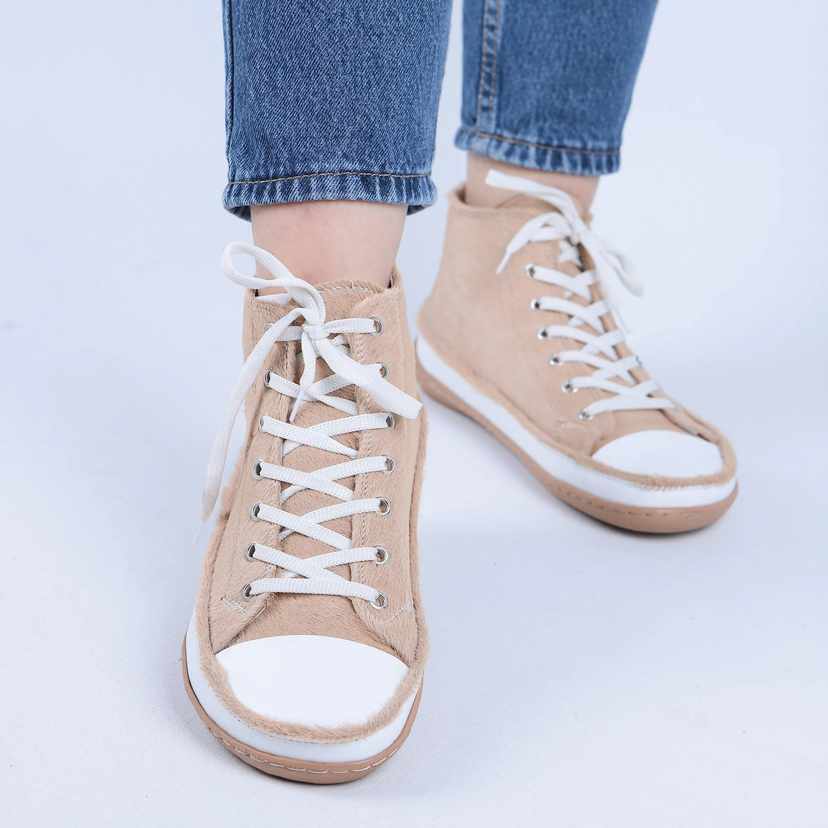 Hair Barefoot Long Boots Converse Shoes – 6mm Rubber Sole – Beige