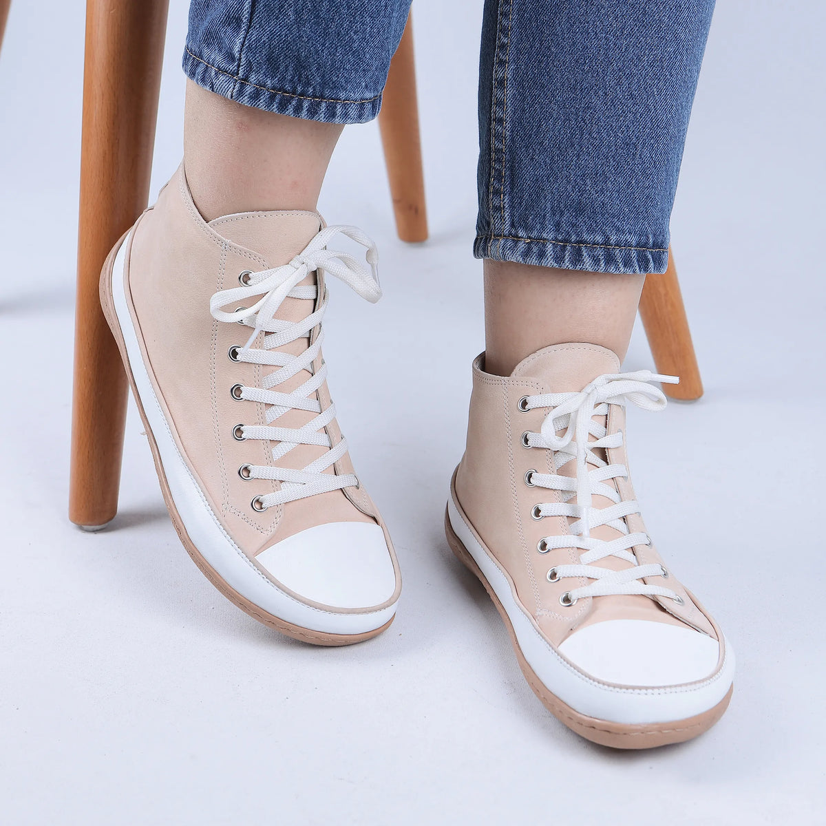 Nubuck Barefoot Long Boots Converse Shoes – 6mm Rubber Sole – Cream