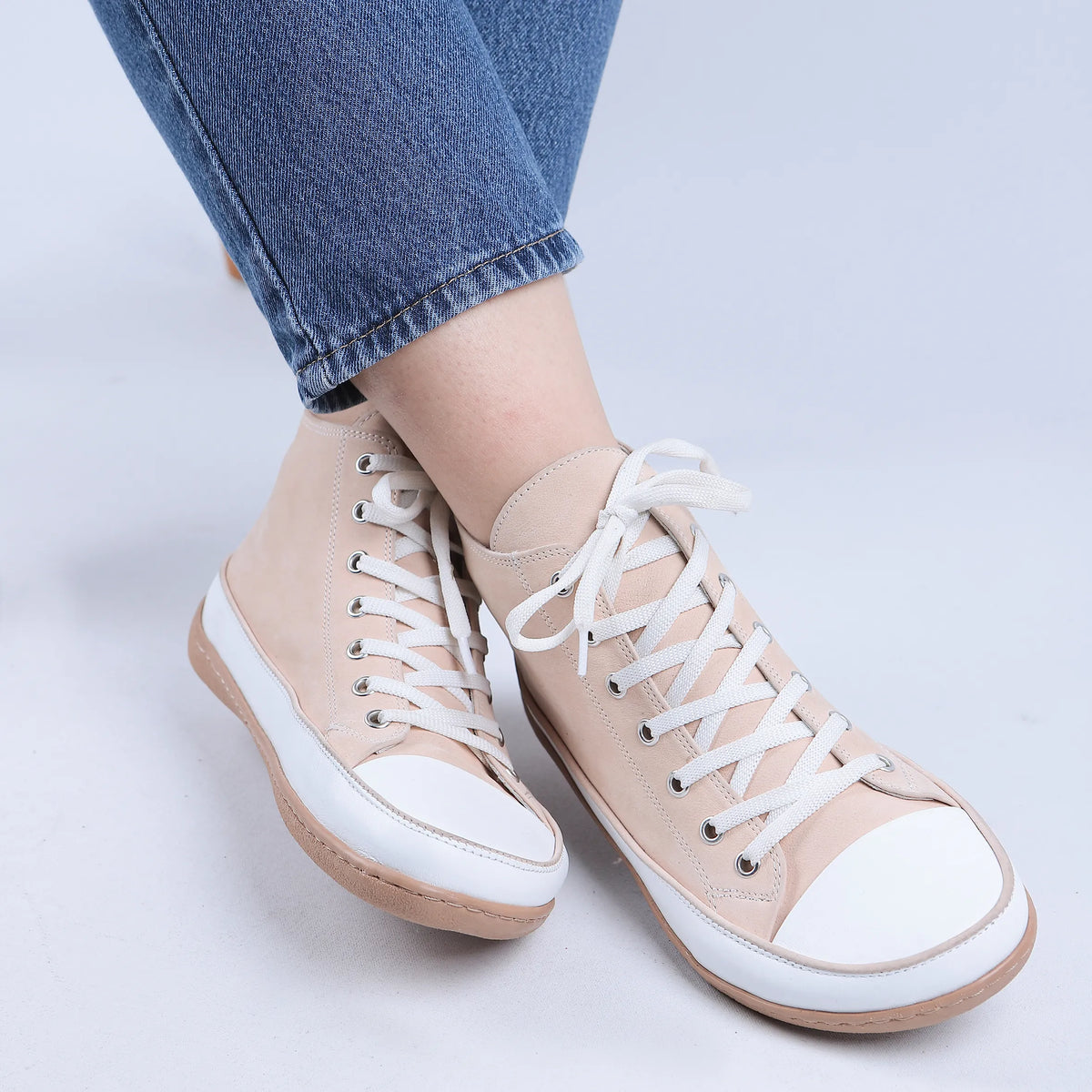 Nubuck Barefoot Long Boots Converse Shoes – 6mm Rubber Sole – Cream