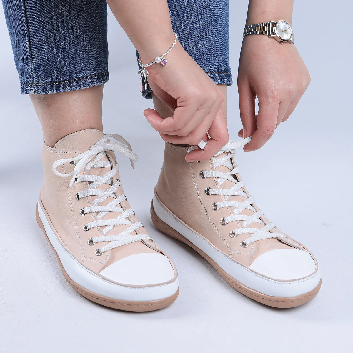 Nubuck Barefoot Long Boots Converse Shoes – 6mm Rubber Sole – Cream