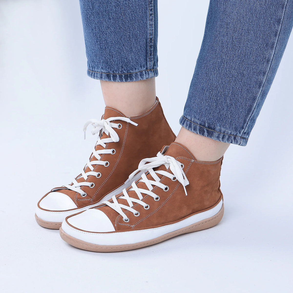 Nubuck Barefoot Long Boots Converse Shoes – 6mm Rubber Sole – Tan