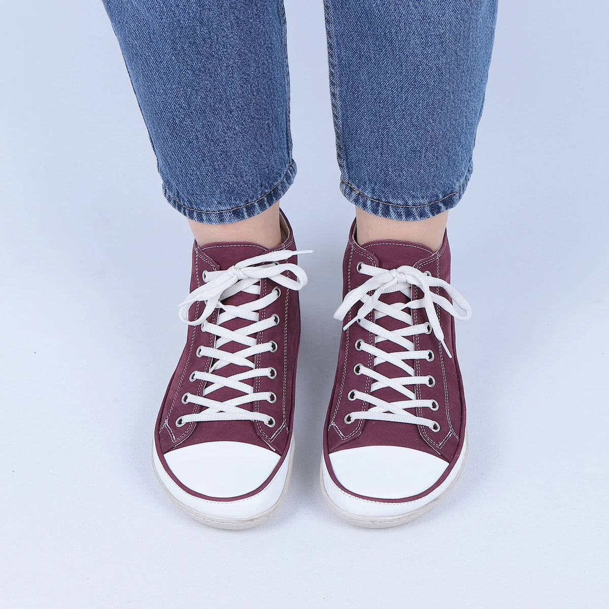 Nubuck Barefoot Long Boots Converse Shoes – 6mm Rubber Sole – Burgundy