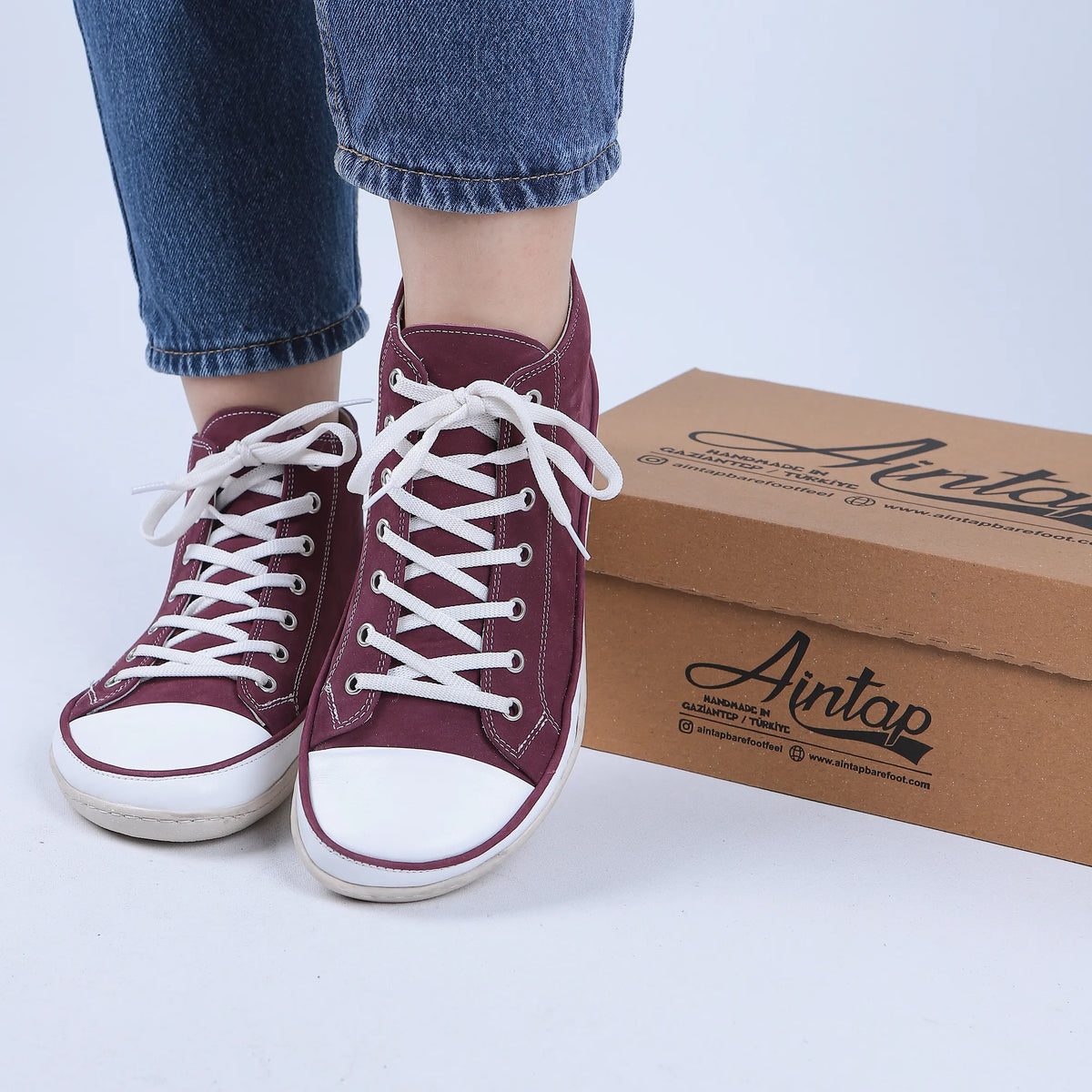 Nubuck Barefoot Long Boots Converse Shoes – 6mm Rubber Sole – Burgundy