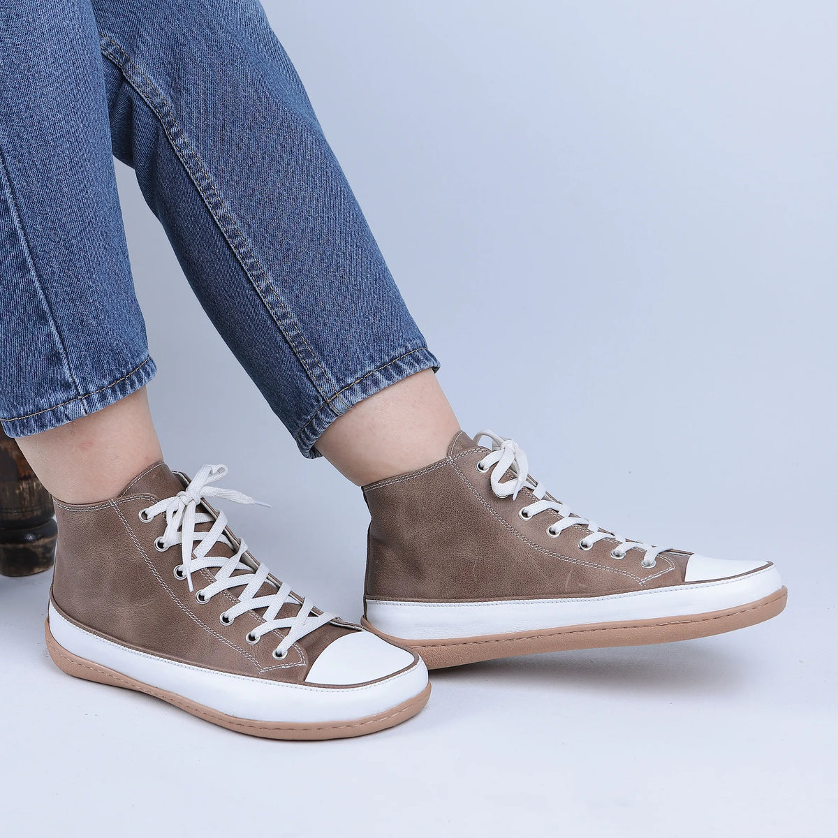 Crazy Barefoot Long Boots Converse Shoes – 6mm Rubber Sole – Beige Bizon