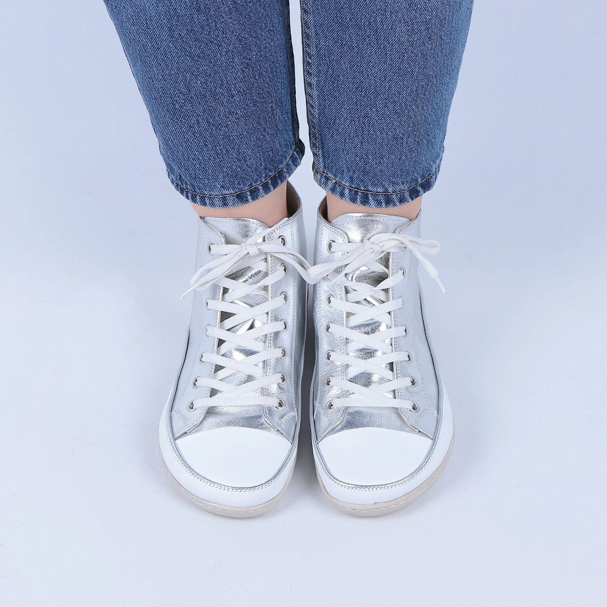 Bright Barefoot Long Boots Converse Shoes – 6mm Rubber Sole – Silver
