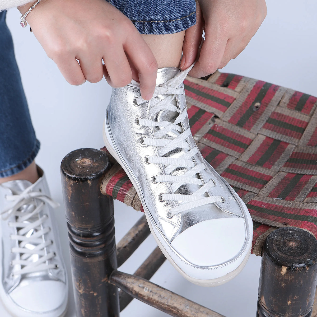 Bright Barefoot Long Boots Converse Shoes – 6mm Rubber Sole – Silver