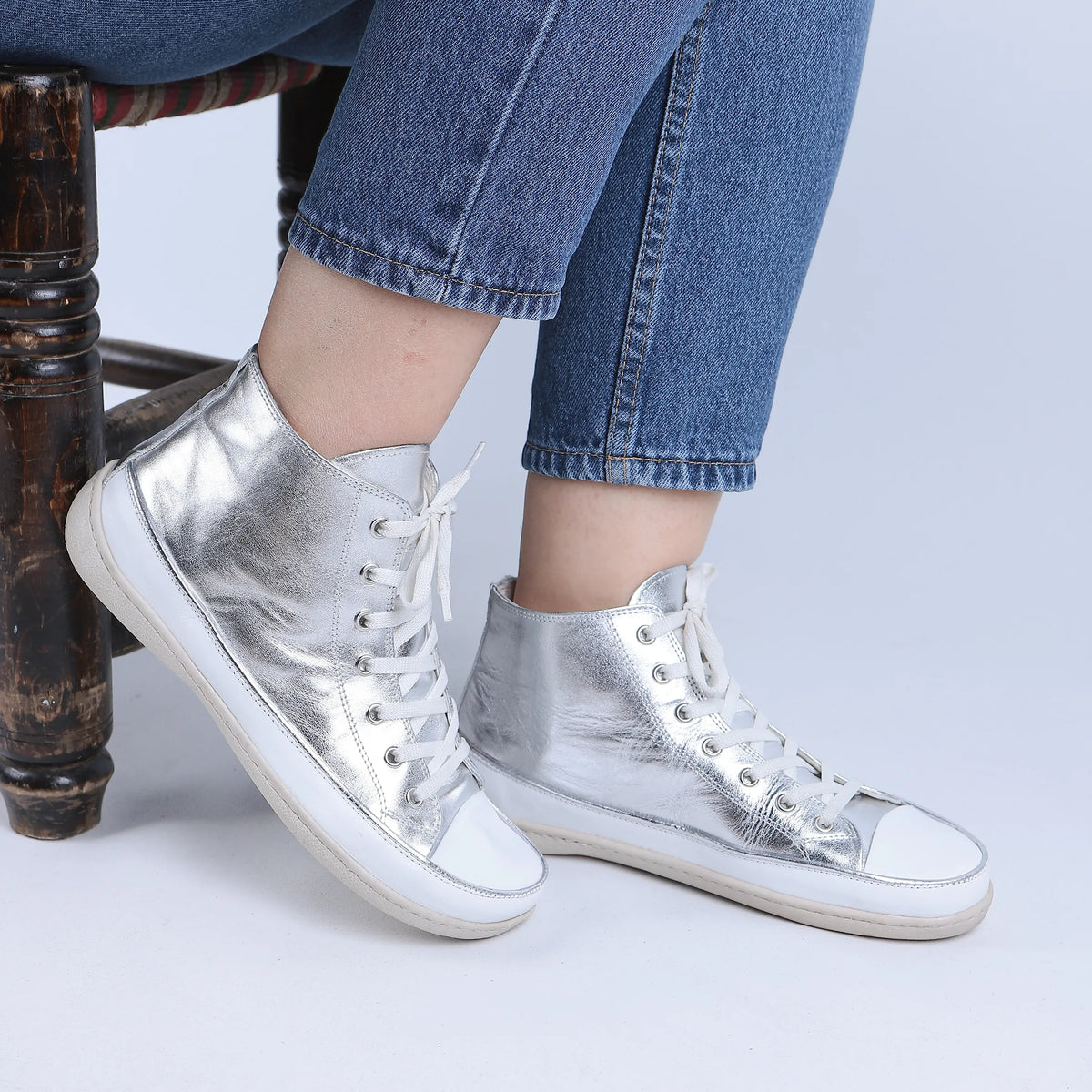 Bright Barefoot Long Boots Converse Shoes – 6mm Rubber Sole – Silver
