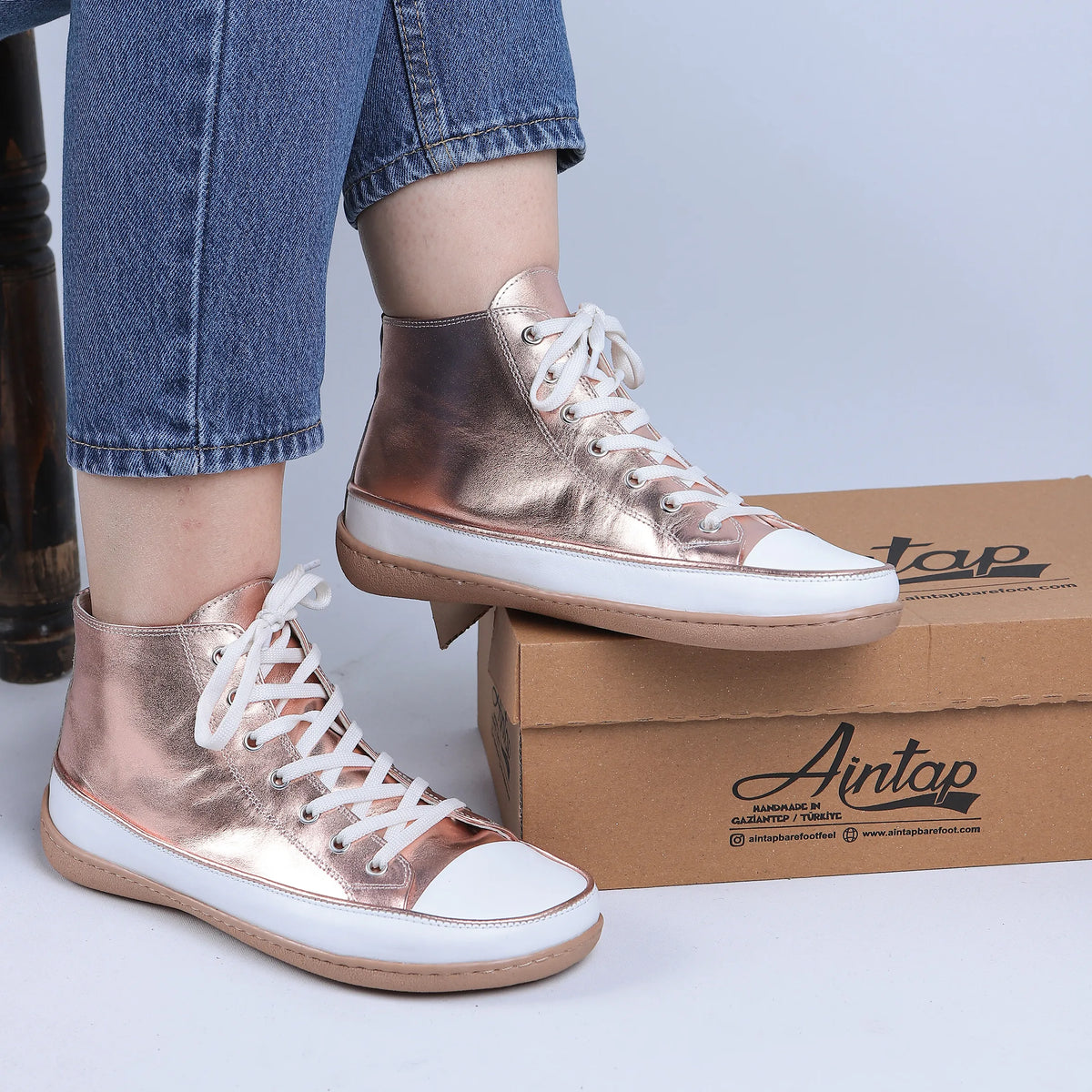 Bright Barefoot Long Boots Converse Shoes – 6mm Rubber Sole – Rose Gold